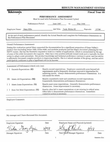 Performance Review 1996