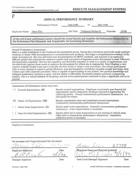 Performance Review 1996